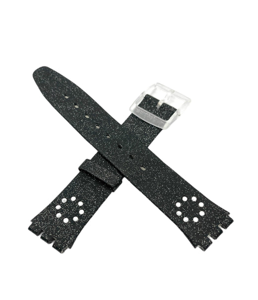 Bracelet de rechange Swatch 16 mm SKIN en cuir noir pailleté