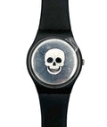 Black watch with a skull design on a white background