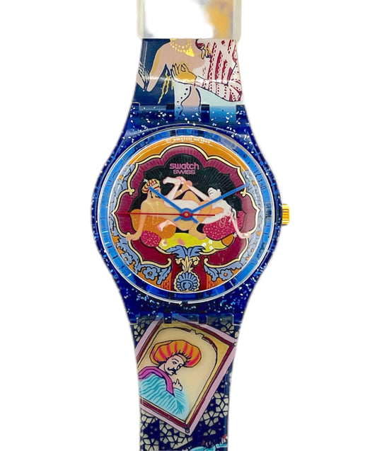 Colorful watch with cartoon design on a white background