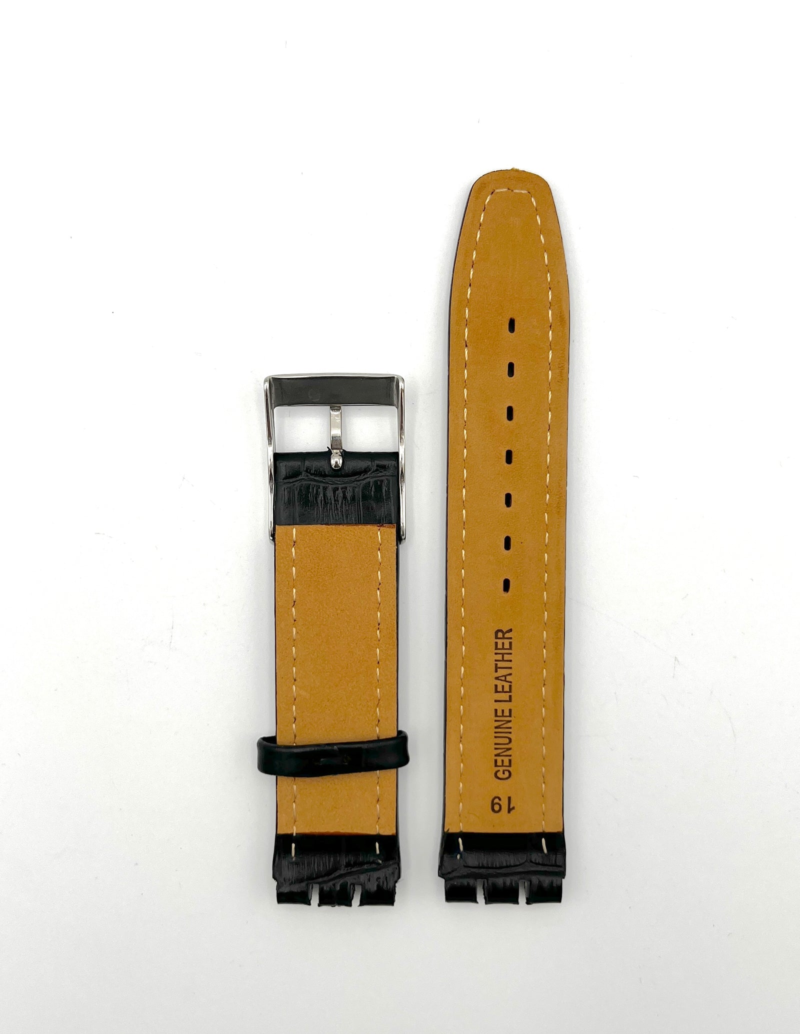 19mm Black Leather Replacement Band for Swatch