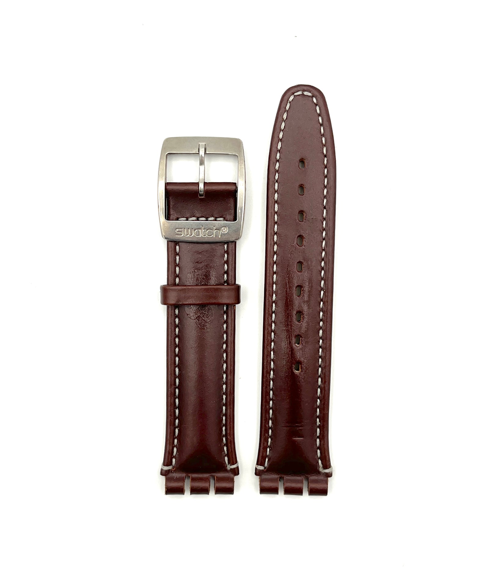 Bracelet de remplacement en cuir marron foncé 19mm pour Swatch