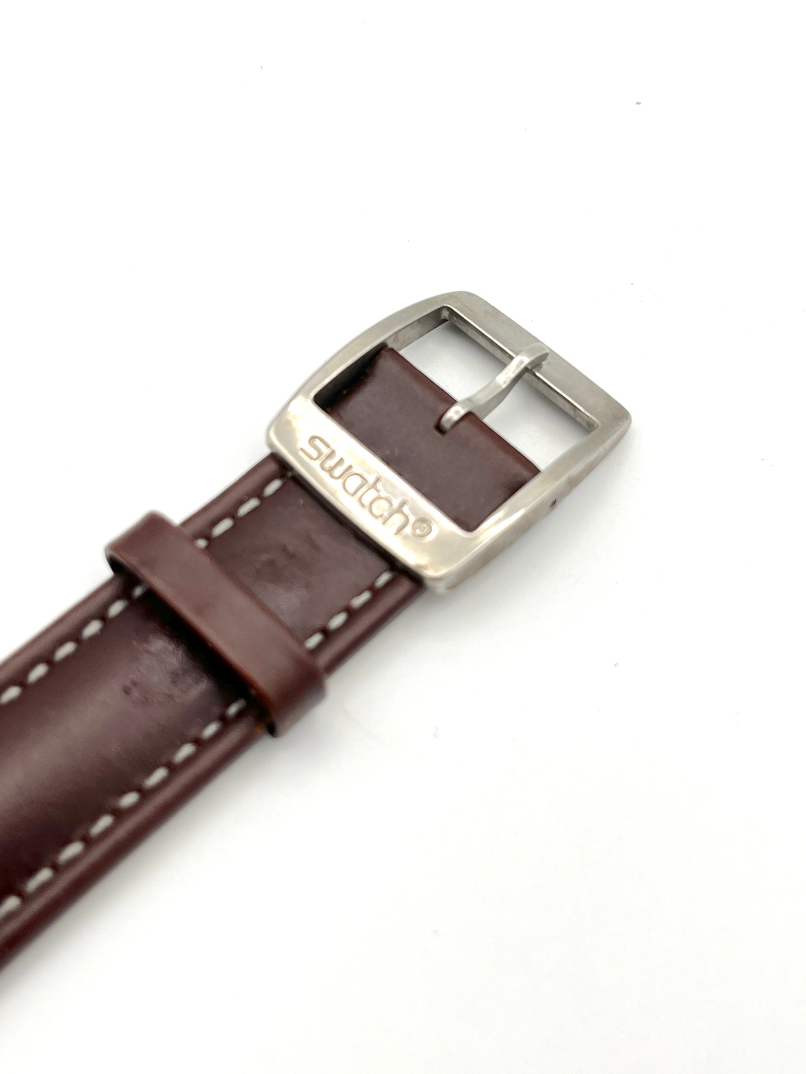 Bracelet de remplacement en cuir marron foncé 19mm pour Swatch
