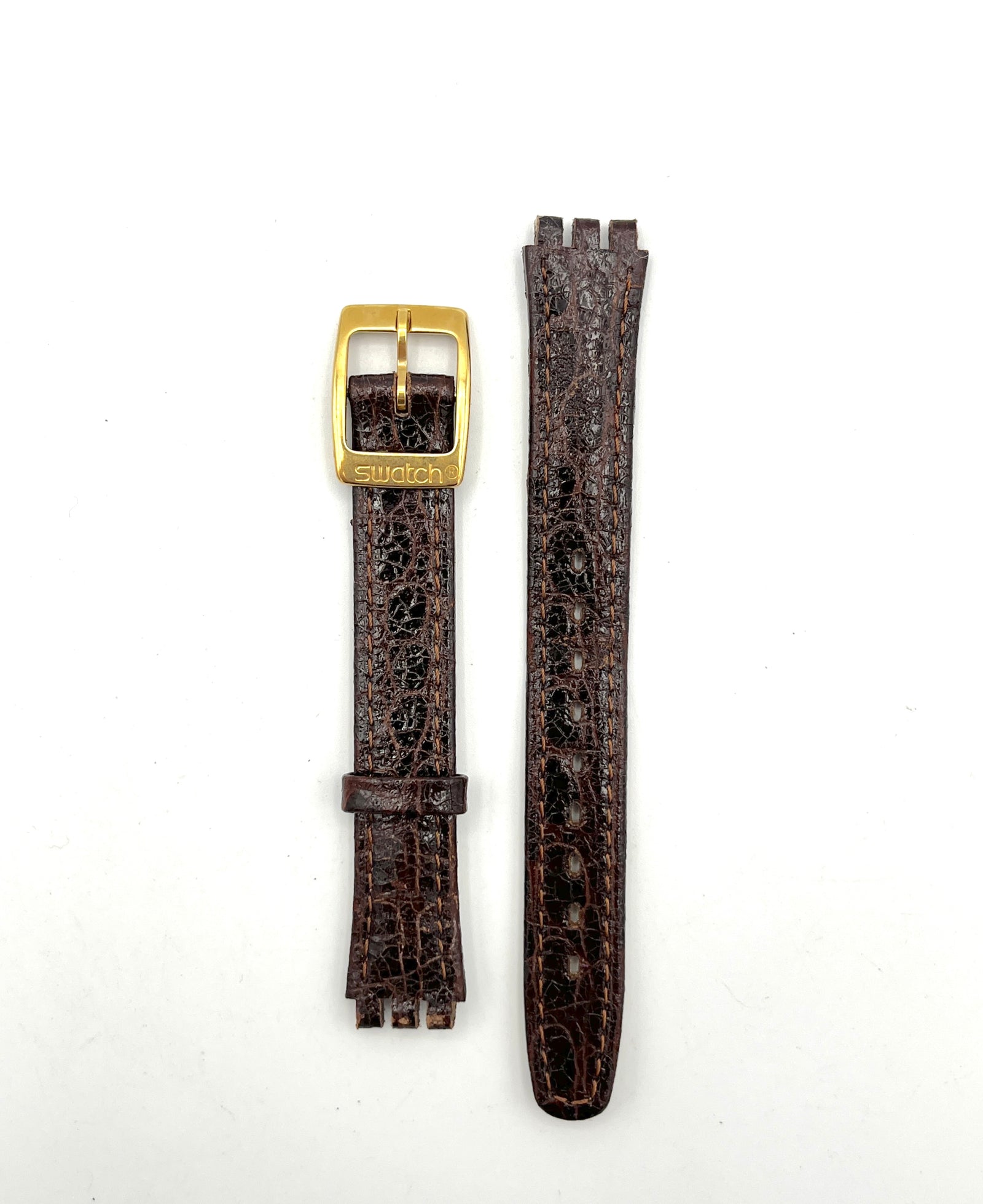 Bracelet de remplacement Swatch 12 mm en cuir marron foncé, série Lady