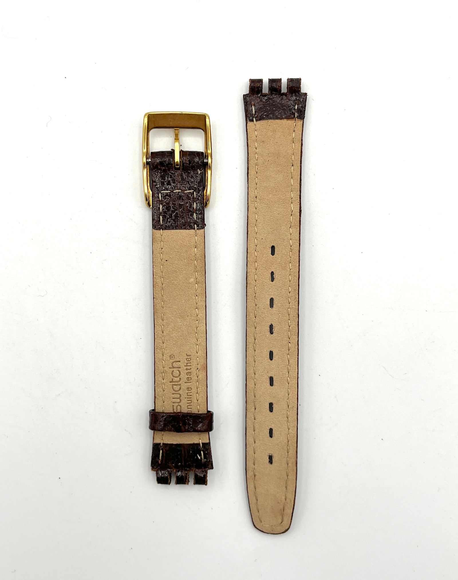 Bracelet de remplacement Swatch 12 mm en cuir marron foncé, série Lady