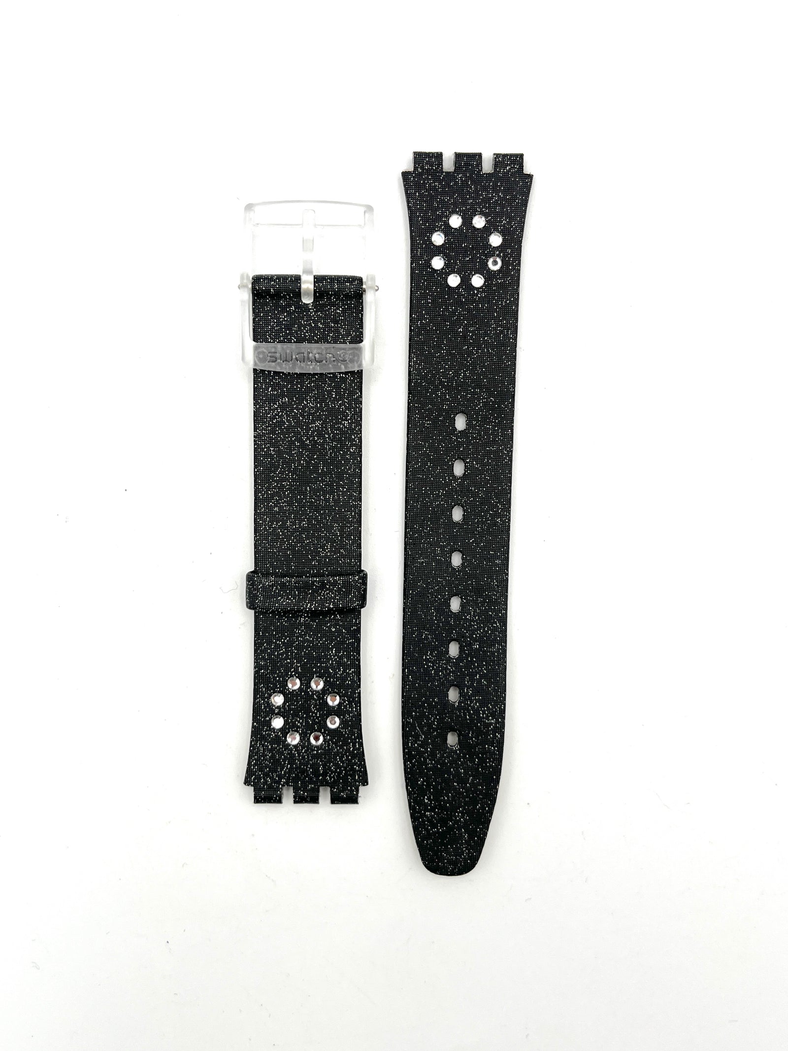 Bracelet de rechange Swatch 16 mm SKIN en cuir noir pailleté