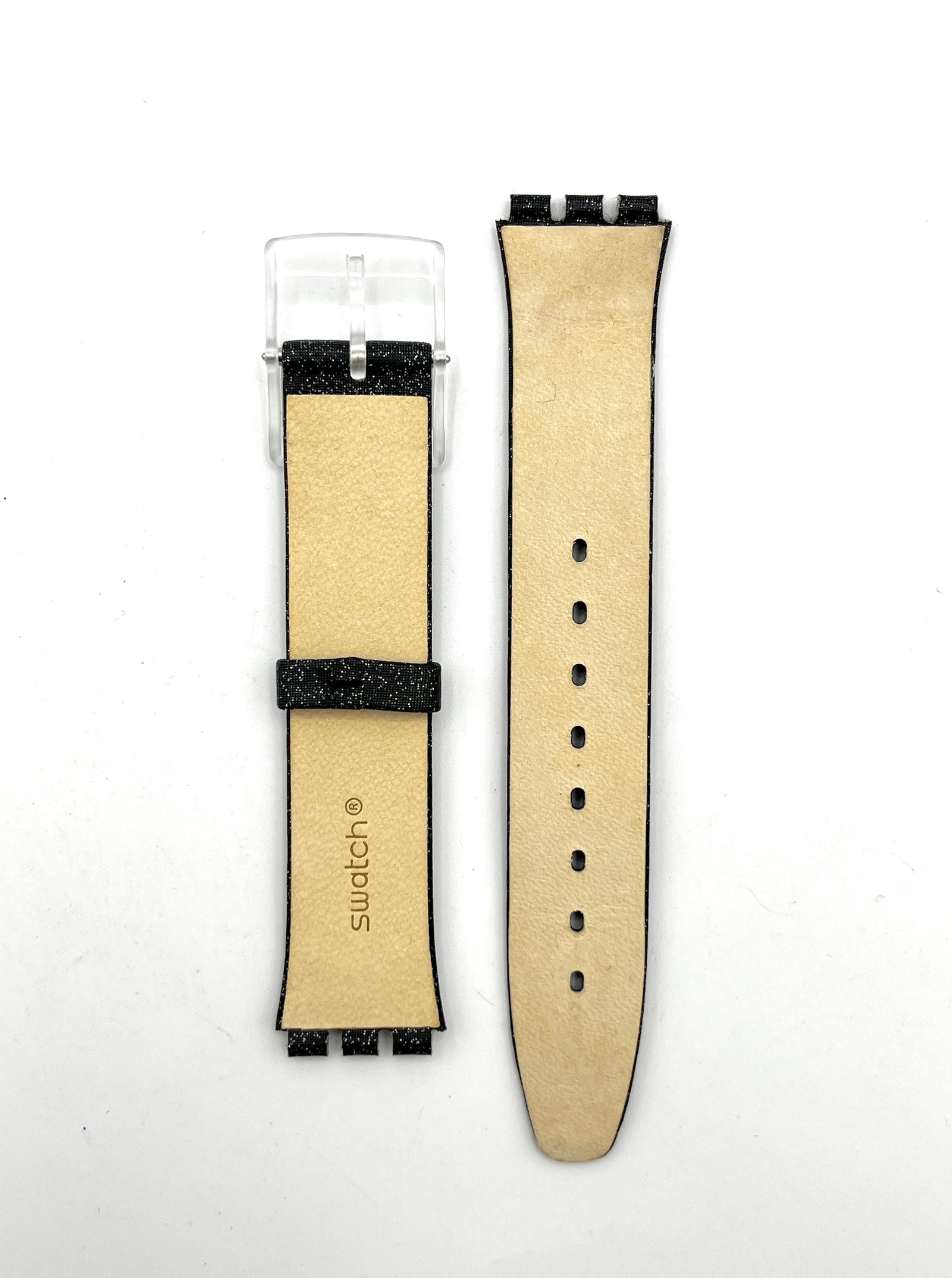 Bracelet de rechange Swatch 16 mm SKIN en cuir noir pailleté