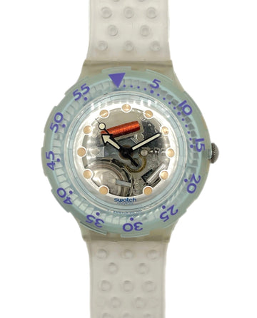 Swathc Scuba Watch with a CLEAR strap and transparent face on a white background