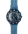 Blue watch with a textured strap on a white background