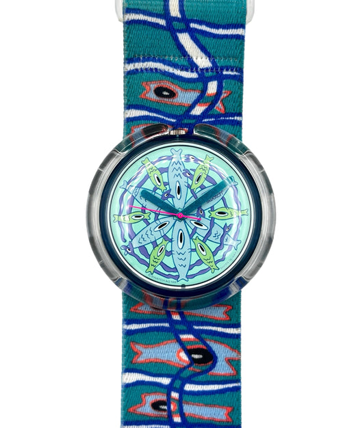 Watch with a colorful strap on a white background