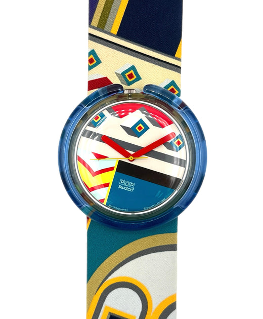 Colorful watch with abstract design on a white background