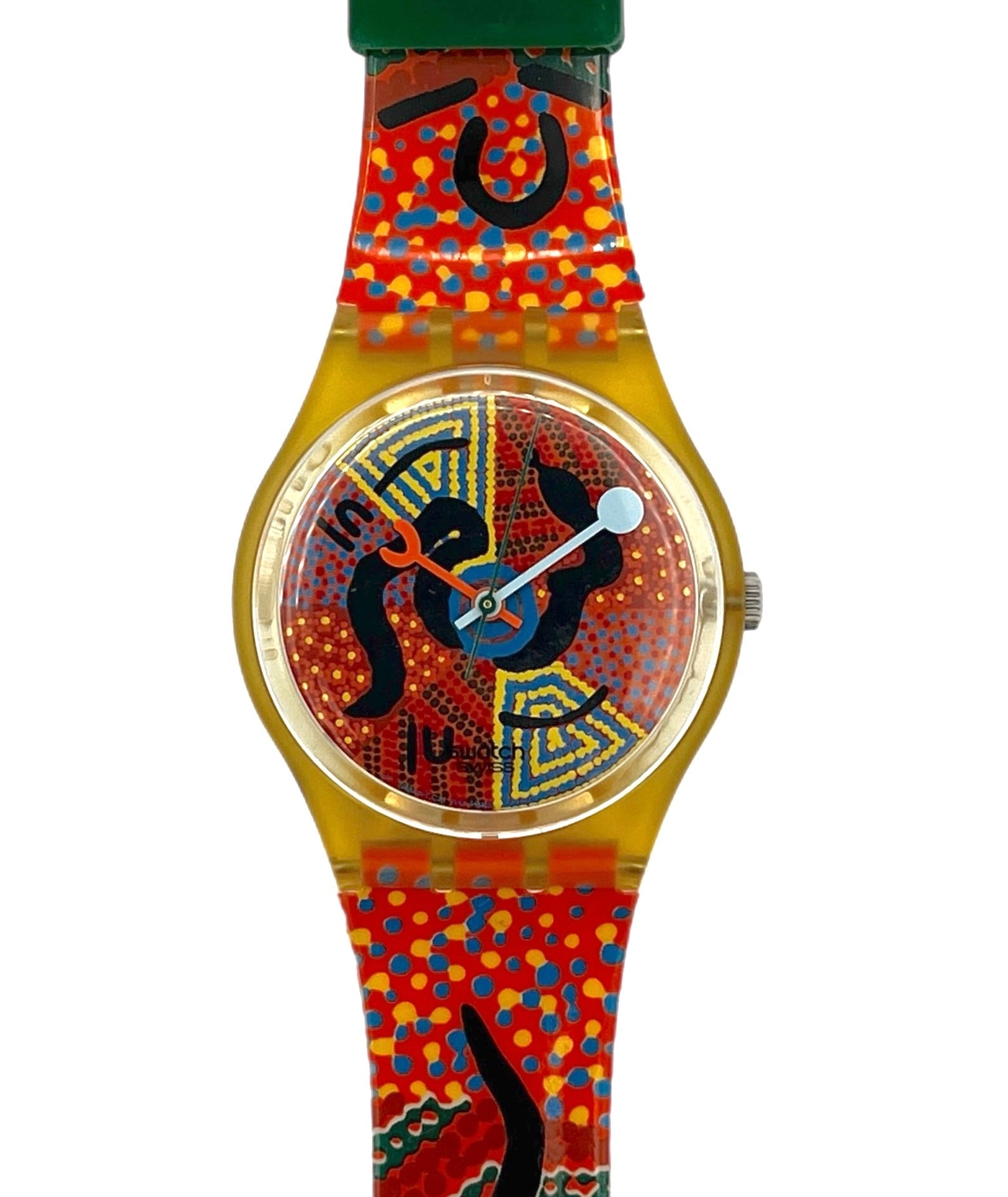 Colorful watch with a unique design on a white background