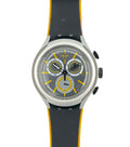 Wristwatch with black strap and gray dial on a white background