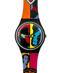 Colorful watch with artistic design on a white background