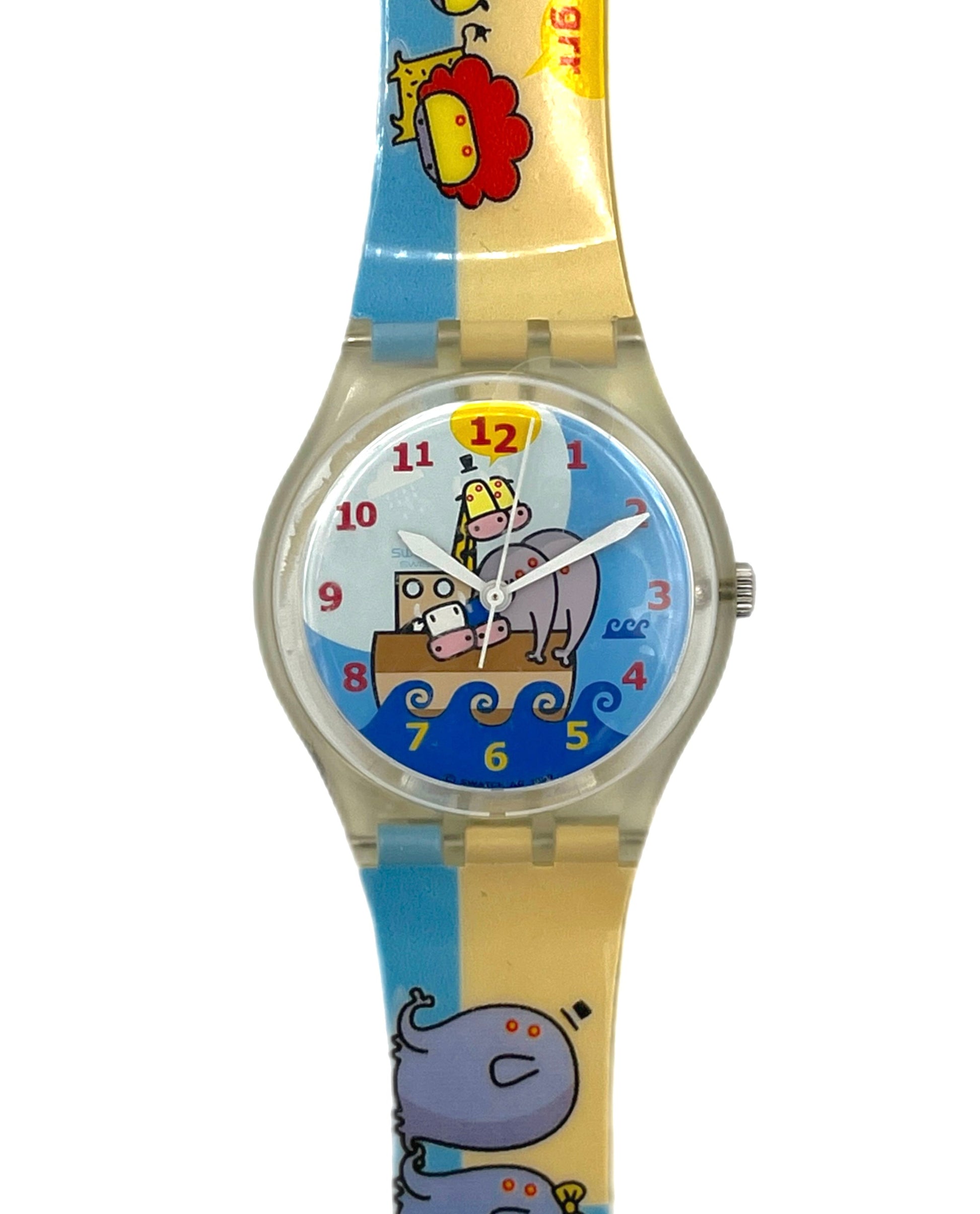 Children's watch with colorful cartoon design on a white background