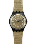 Watch with beige strap and beige dial on a white background