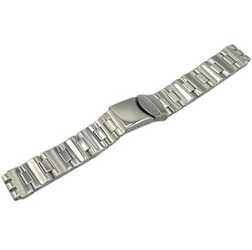 Silver metal watch strap on a white background