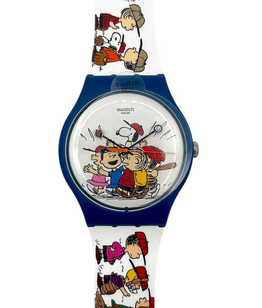 Swatch watch with cartoon character design on a white background